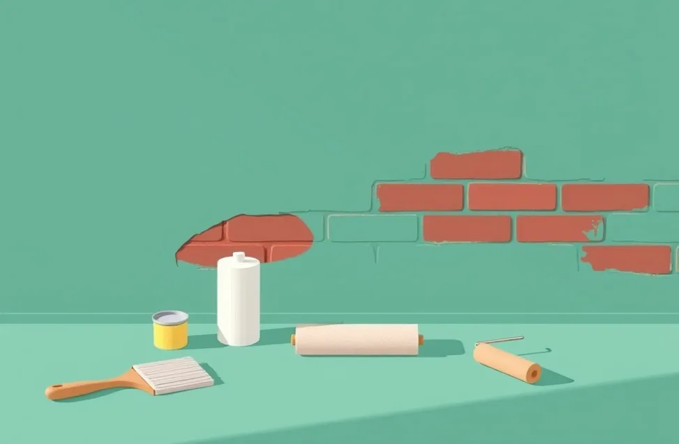 Outils de peinture disposés dans l'ordre des étapes du chantier