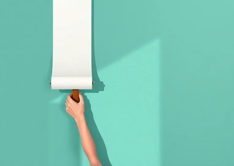 Pose de papier peint, rouleau et brosse à maroufler